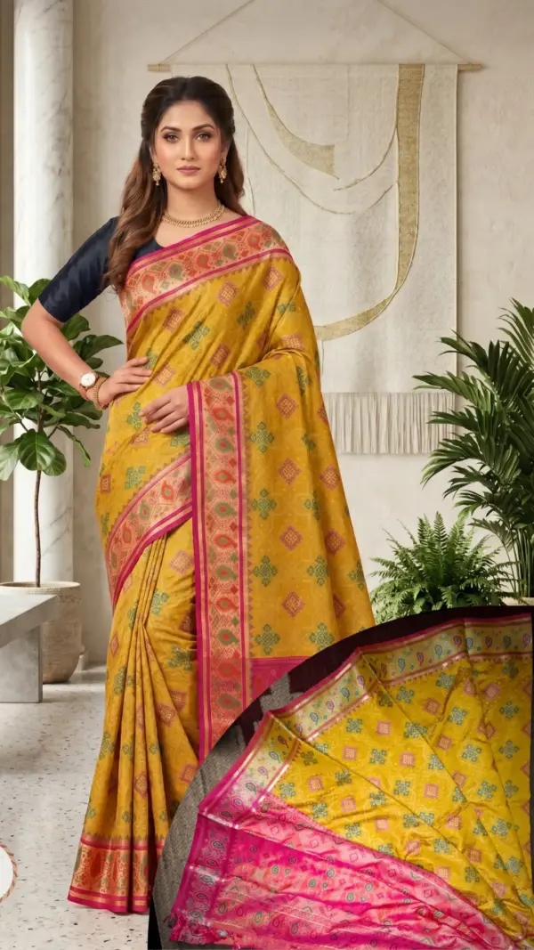 ইক্কাত সিল্ক অরেঞ্জ শাড়ি