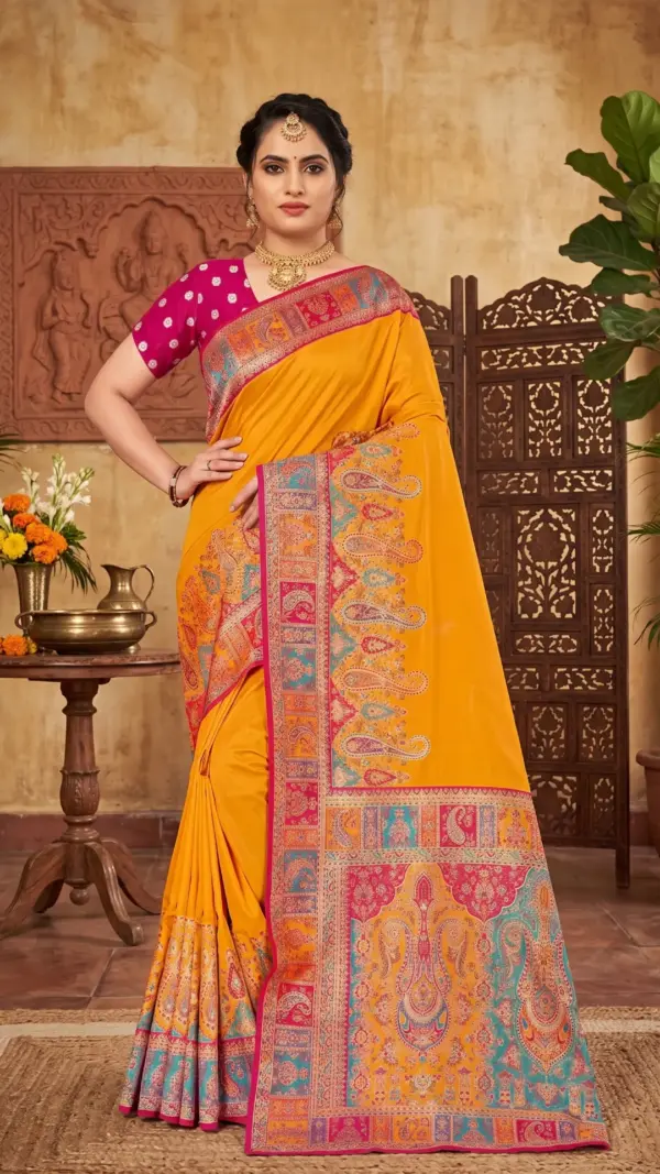 কাশ্মীরি কানি অরেঞ্জ শাড়ি