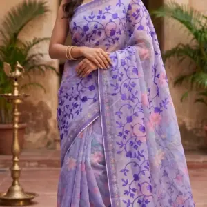 এমব্রয়ডারি সুতি ল্যাভেন্ডার শাড়ি