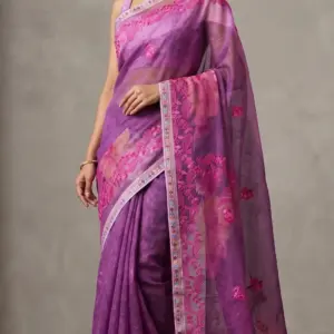 এমব্রয়ডারি সুতি পার্পেল শাড়ি