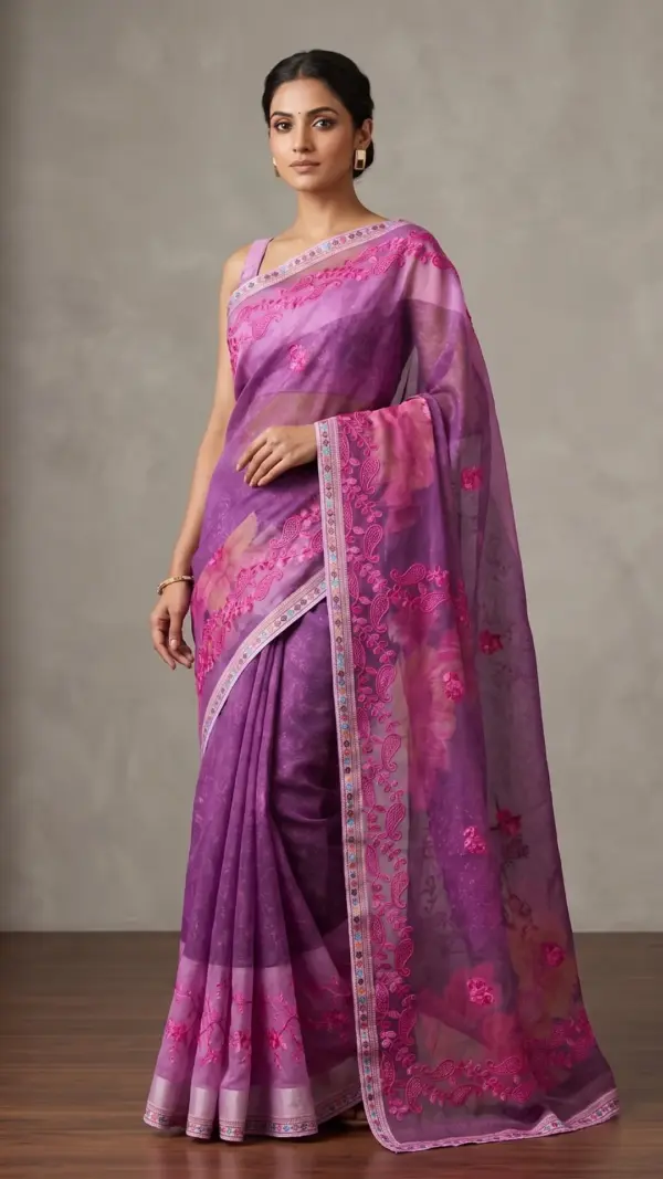 এমব্রয়ডারি সুতি পার্পেল শাড়ি