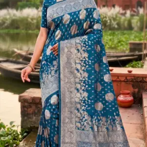 মাতোয়ালি কাতান সিল্ক ব্লু শাড়ি