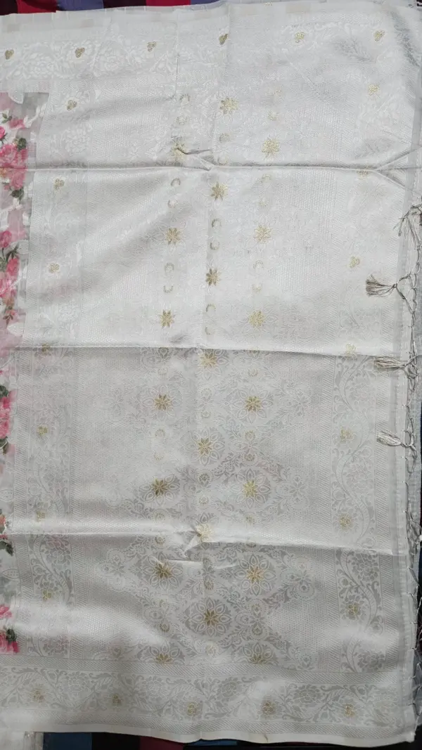 টিস্যু অরগাঞ্জা হোয়াইট সিল্ক শাড়ি