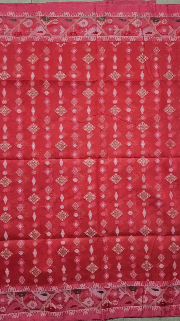কটন জামদানি কোরাল পিঙ্ক শাড়ি