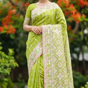 কটন জামদানি গ্রীন শাড়ি