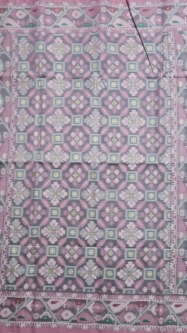 কটন জামদানি গ্রে শাড়ি