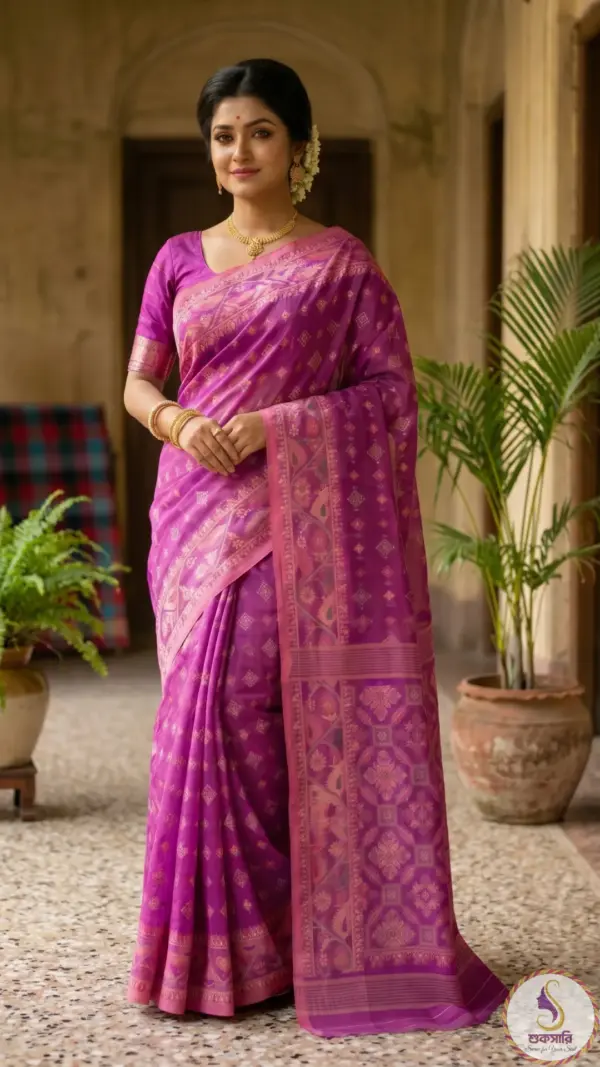কটন জামদানি পারপেল শাড়ি