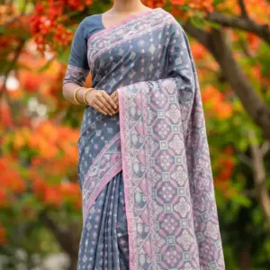 কটন জামদানি স্লেট ব্লু শাড়ি