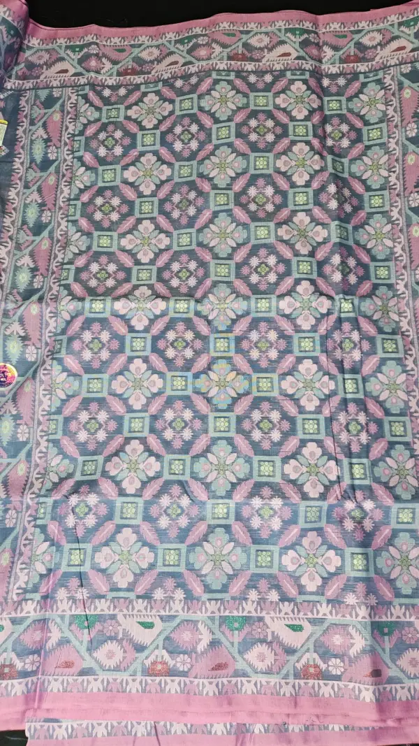 কটন জামদানি স্লেট ব্লু শাড়ি