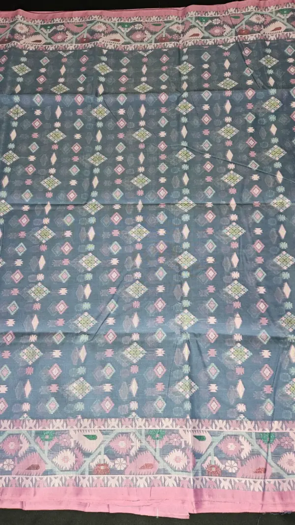 কটন জামদানি স্লেট ব্লু শাড়ি