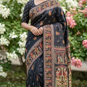 তসর সিল্ক ব্ল্যাক শাড়ি