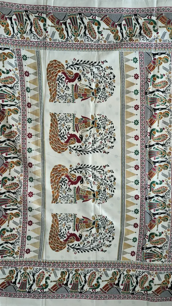 তসর সিল্ক মিল্কি হোয়াইট শাড়ি