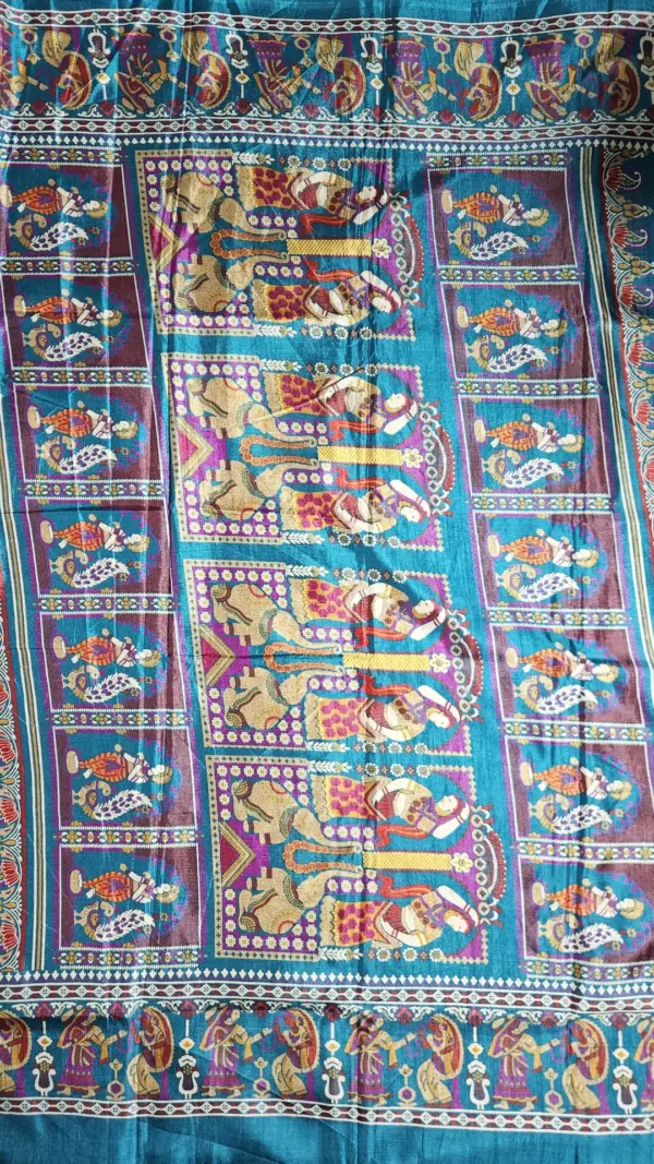 তসর সিল্ক পিকক ব্লু শাড়ি