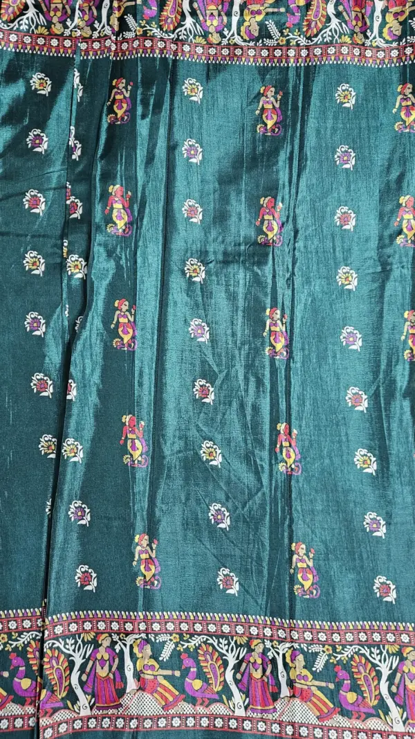 তসর সিল্ক পিকক টিল শাড়ি
