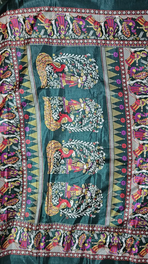 তসর সিল্ক পিকক টিল শাড়ি
