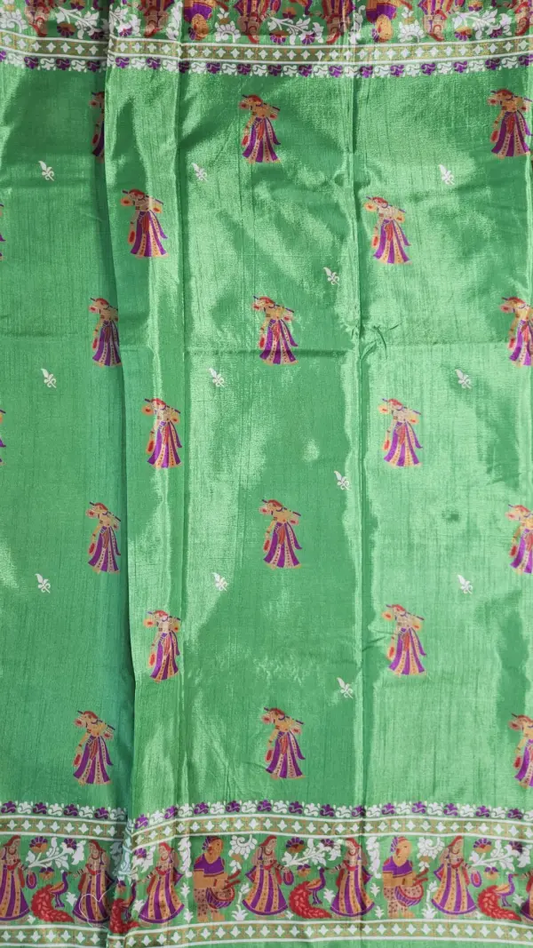 তসর সিল্ক ব্রাইট গ্রীন শাড়ি