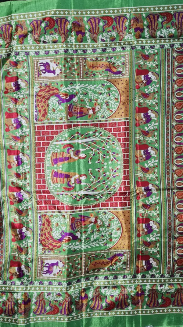তসর সিল্ক ব্রাইট গ্রীন শাড়ি