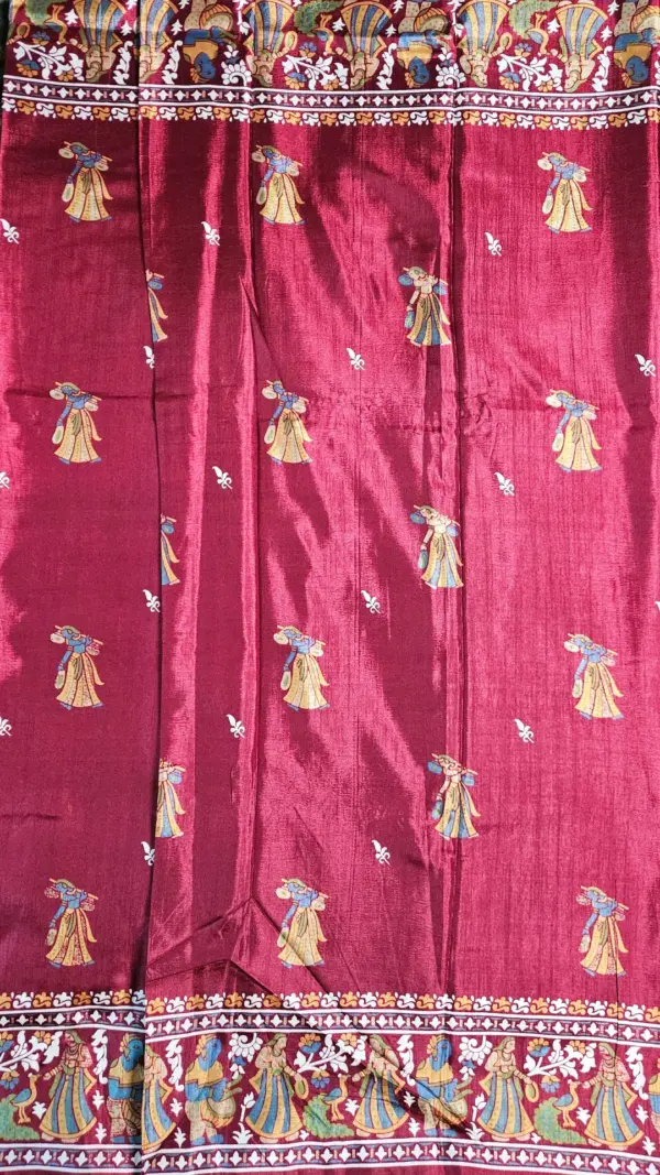 তসর সিল্ক মেরুন শাড়ি