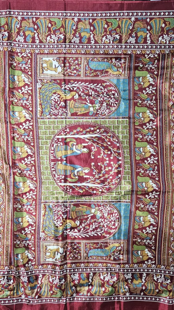 তসর সিল্ক মেরুন শাড়ি
