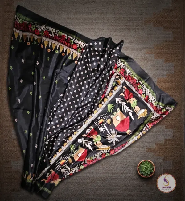 তসর সিল্ক ব্ল্যাক শাড়ি