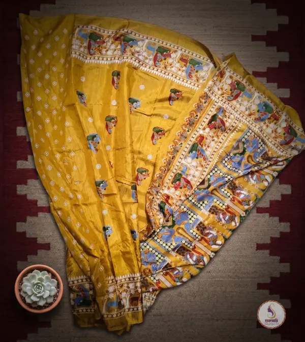 তসর সিল্ক অরেঞ্জ শাড়ি
