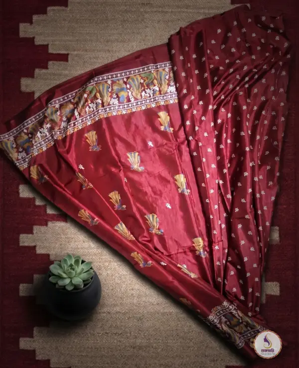তসর সিল্ক মেরুন শাড়ি
