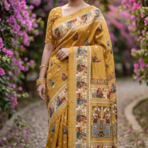 তসর সিল্ক অরেঞ্জ শাড়ি
