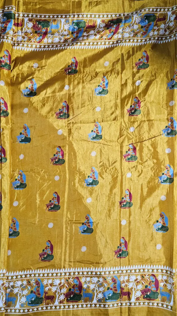 তসর সিল্ক অরেঞ্জ শাড়ি