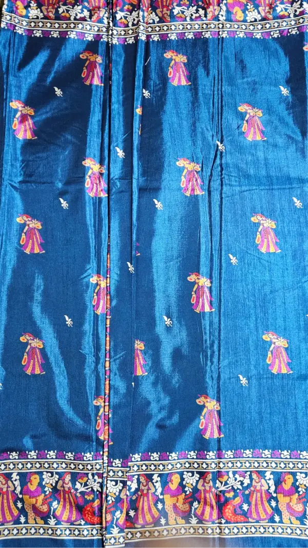 তসর সিল্ক রয়েল ব্লু শাড়ি