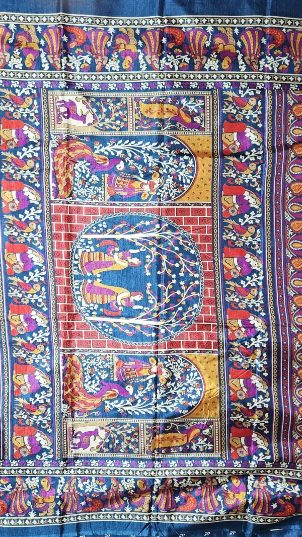 তসর সিল্ক রয়েল ব্লু শাড়ি