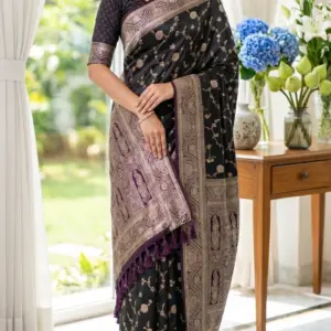 চন্দন সিল্ক ব্ল্যাক পার্পেল শাড়ি