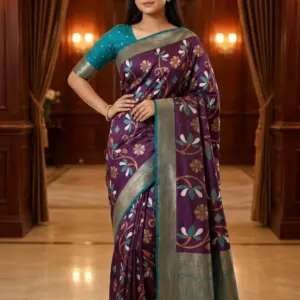 ইক্কত সিল্ক ডিপ পারপেল শাড়ি