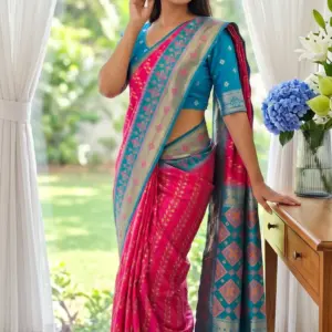 ইক্কত সিল্ক মেজেন্টা শাড়ি