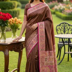 কাশ্মীরি কানি চকলেট ব্রাউন শাড়ি