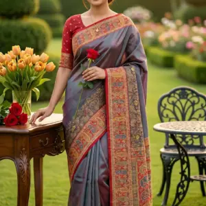 কাশ্মীরি কানি কপার রেড শাড়ি