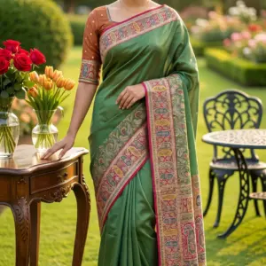 কাশ্মীরি কানি অলিভ গ্রীন শাড়ি