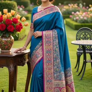 কাশ্মীরি কানি পিকক ব্লু শাড়ি