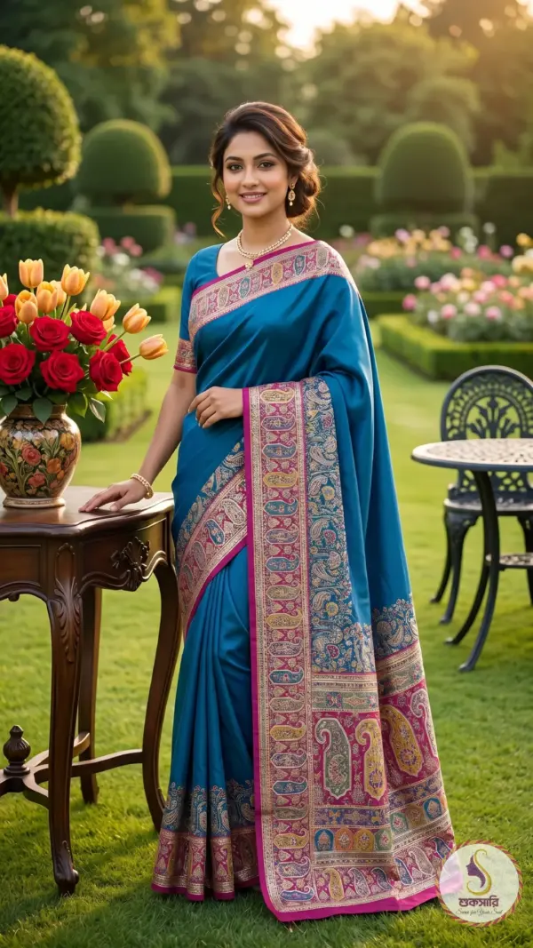 কাশ্মীরি কানি পিকক ব্লু শাড়ি
