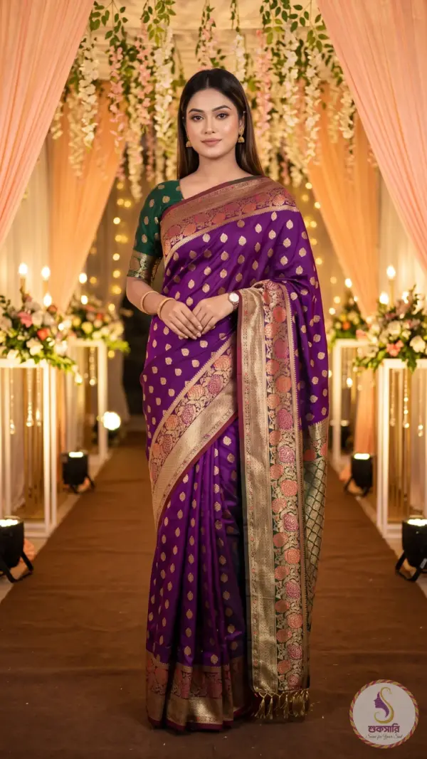 রাধিকা কাতান সিল্ক পার্পেল শাড়ি