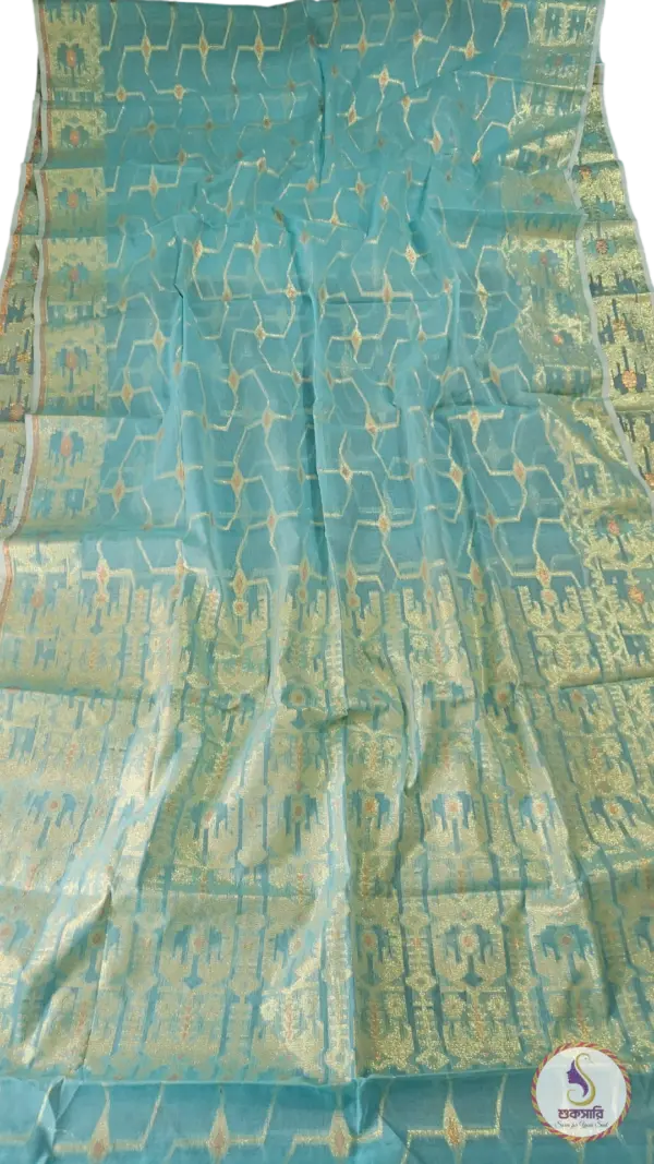 টেন্সেল জরি জামদানি স্কাই ব্লু শাড়ি