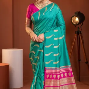 ব্রাইট টিল সাউথ সিল্ক শাড়ি