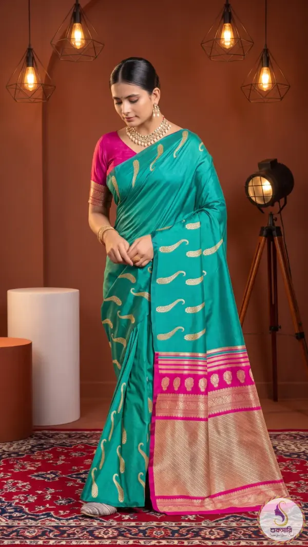 ব্রাইট টিল সাউথ সিল্ক শাড়ি