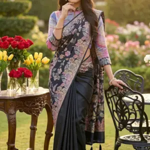 চন্দন সিল্ক ব্ল্যাক মেরুন শাড়ি