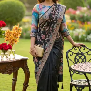 চন্দন সিল্ক ব্ল্যাক শাড়ি