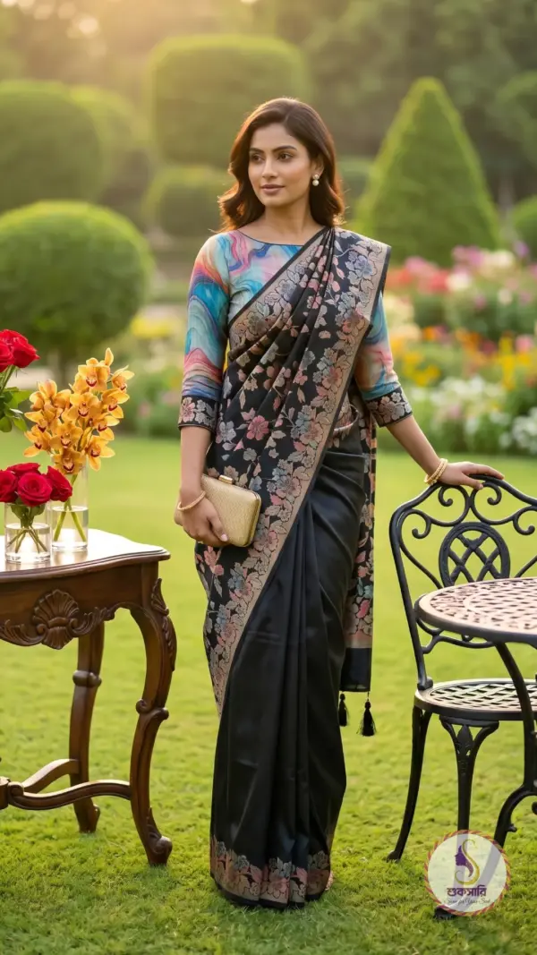 চন্দন সিল্ক ব্ল্যাক শাড়ি