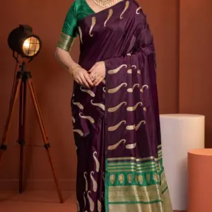 ডার্ক প্লাম সাউথ সিল্ক শাড়ি
