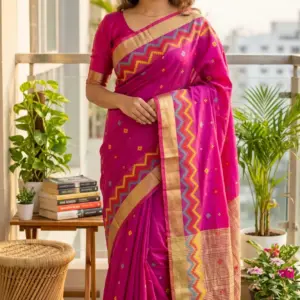 কাতান সিল্ক বেবি পিঙ্ক শাড়ি