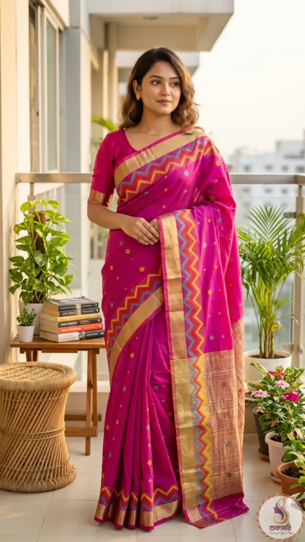 কাতান সিল্ক বেবি পিঙ্ক শাড়ি