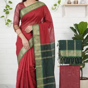 মাদুরাই কটন মেরুন শাড়ি