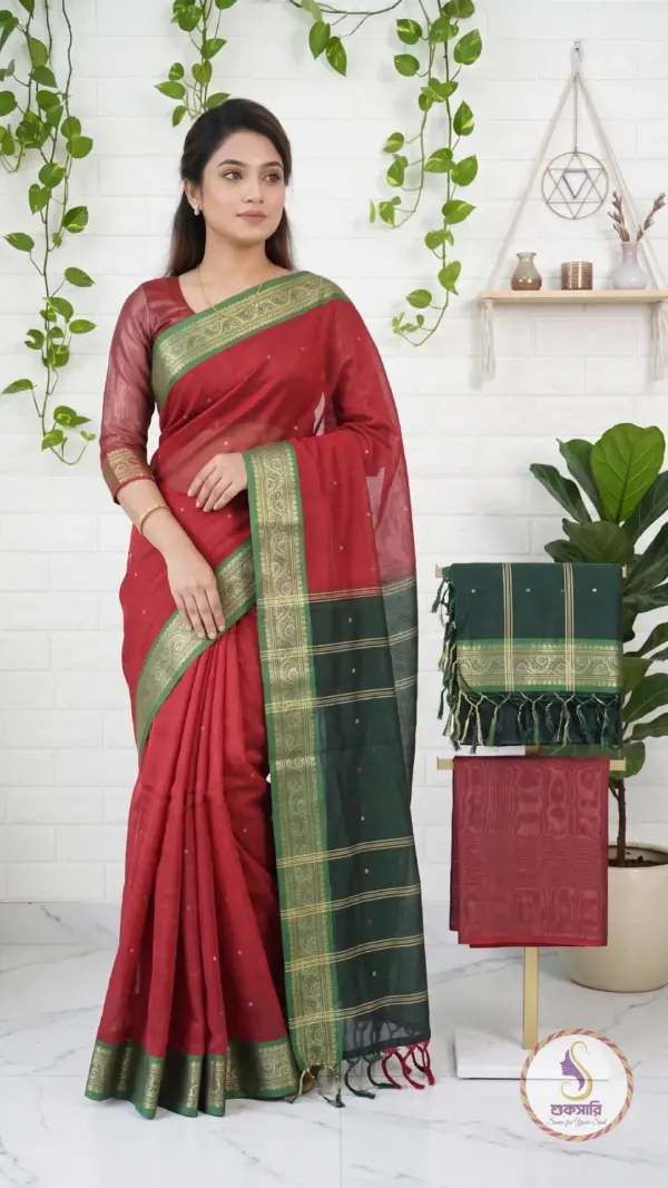 মাদুরাই কটন মেরুন শাড়ি